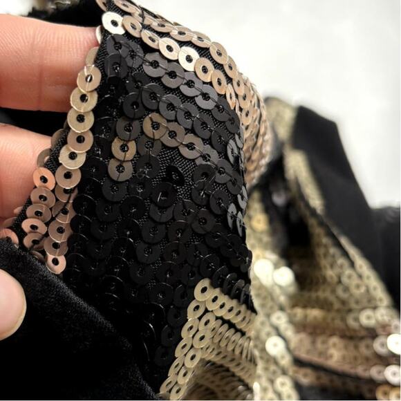 G by Guess Chevron Stripe Sequin Halter Dress Gold Black Small - Picture 7 of 11